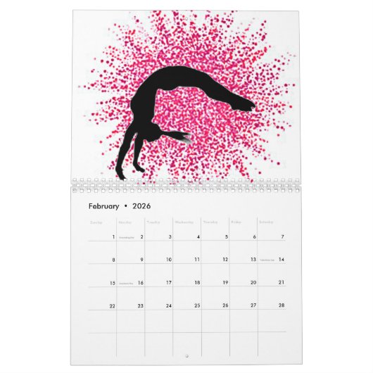 Gymnastiek Pastel Roze en Paarse kalender (Feb 2026)