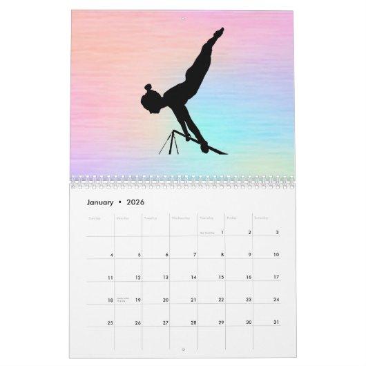 Gymnastiek Pastel Roze en Paarse kalender (Jan 2026)