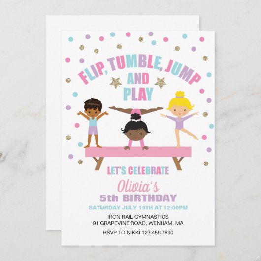 Gymnastiek pastel verjaardag kaart (Voorkant / Achterkant)