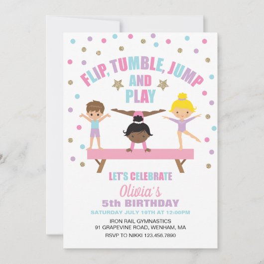 Gymnastiek pastel verjaardag kaart (Voorkant)