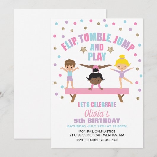 Gymnastiek pastel verjaardag kaart (Voorkant / Achterkant)