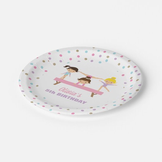 Gymnastiek pastel verjaardag papieren bordje (Gekanteld)