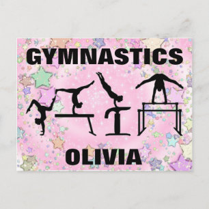 Gymnastiek Pink Sparkle Swirls and Stars Briefkaart