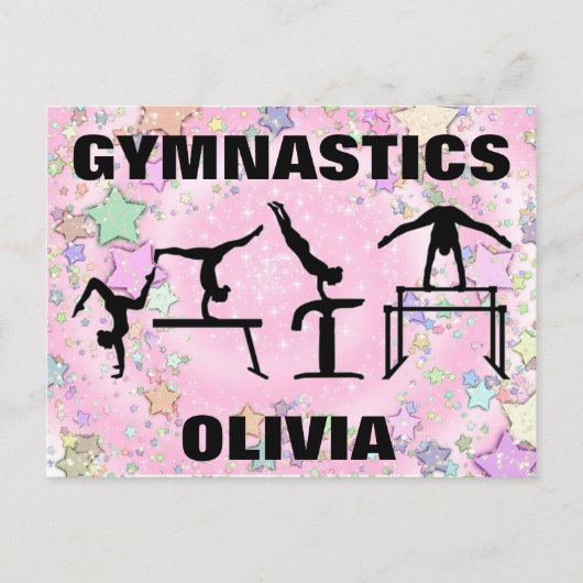 Gymnastiek Pink Sparkle Swirls and Stars Briefkaart (Voorkant)