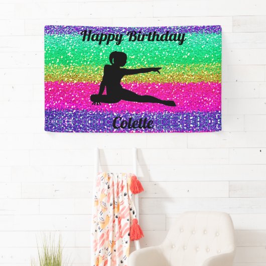 Gymnastiek Rainbow Sparkle Verjaardagsbanner Spandoek (Insitu)