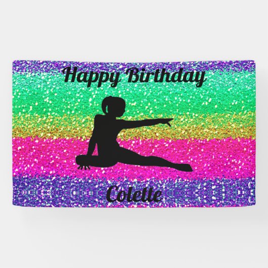 Gymnastiek Rainbow Sparkle Verjaardagsbanner Spandoek (Horizontaal)