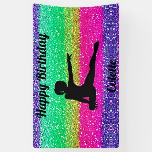Gymnastiek Rainbow Sparkle Verjaardagsbanner Spandoek (Verticaal)