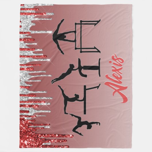 Gymnastiek Red en Silver Glitter Drip Ombre Fleece Deken (Voorkant)
