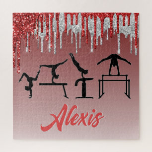 Gymnastiek Red en Silver Glitter Drip Ombre Legpuzzel