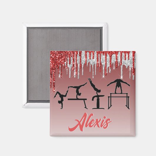 Gymnastiek Red en Silver Glitter Drip Ombre Magneet (Voorkant / Achterkant)
