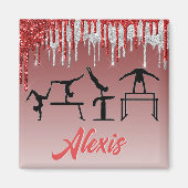 Gymnastiek Red en Silver Glitter Drip Ombre Magneet (Voorkant)