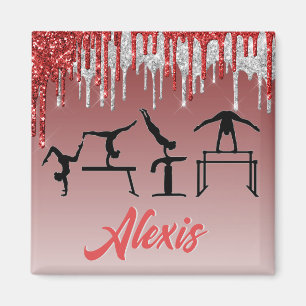 Gymnastiek Red en Silver Glitter Drip Ombre Magneet