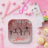 Gymnastiek Red en Silver Glitter Drip Ombre Papieren Bordje (Feest)