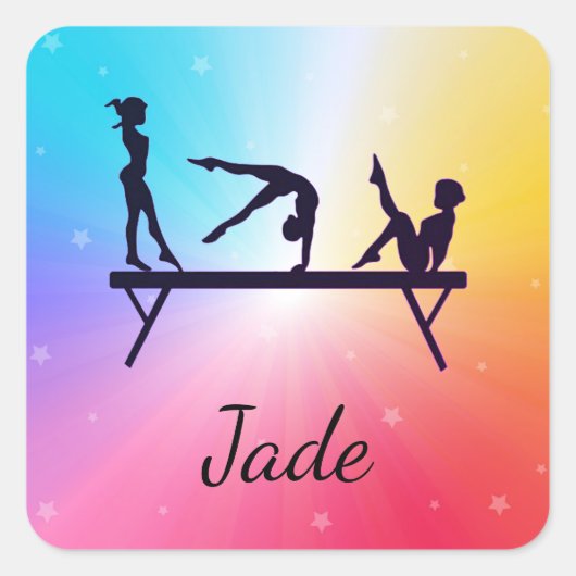 Gymnastiek Regenboog Sterren Vierkante Stickers (Voorkant)