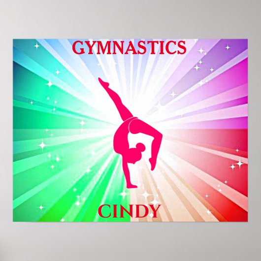 Gymnastiek Regenboogbarst met Girl Handstand Pose Poster (Voorkant)