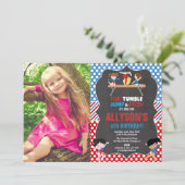 Gymnastiek rode witte blauwe olympische verjaardag kaart (Staand voorkant)