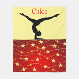 Gymnastiek Rood, geel/gouden sterren Vlikkerstang Fleece Deken