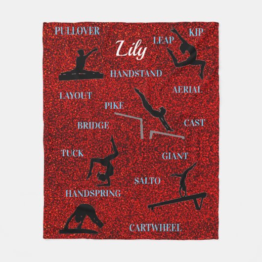 Gymnastiek Rood Sparkle Typografie Fleece Deken (Voorkant)