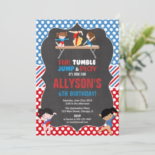 Gymnastiek rood wit blauw Olympische verjaardag Kaart (Staand voorkant)