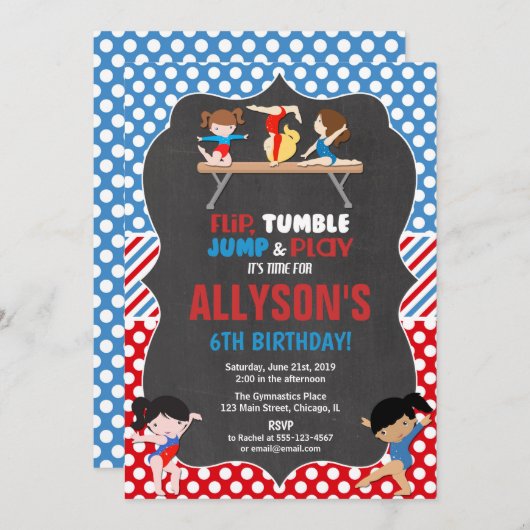 Gymnastiek rood wit blauw Olympische verjaardag Kaart (Voorkant / Achterkant)