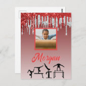 Gymnastiek Rood & Zilver Glitter Drip Aangepaste f Briefkaart (Voorkant / Achterkant)