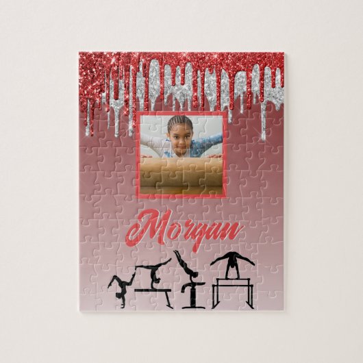 Gymnastiek Rood & Zilver Glitter Drip Aangepaste f Legpuzzel (Verticaal)