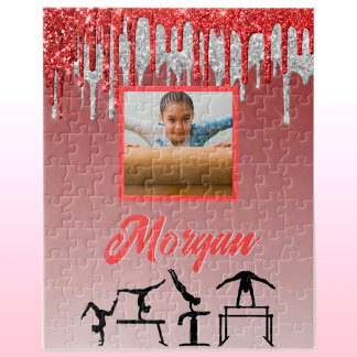 Gymnastiek Rood & Zilver Glitter Drip Aangepaste f Legpuzzel