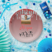 Gymnastiek Rood & Zilver Glitter Drip Aangepaste f Papieren Bordje (Feest)