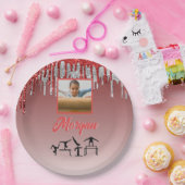 Gymnastiek Rood & Zilver Glitter Drip Aangepaste f Papieren Bordje (Feest)