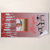 Gymnastiek Rood & Zilver Glitter Drip Aangepaste f Strandlaken (Voorkant)