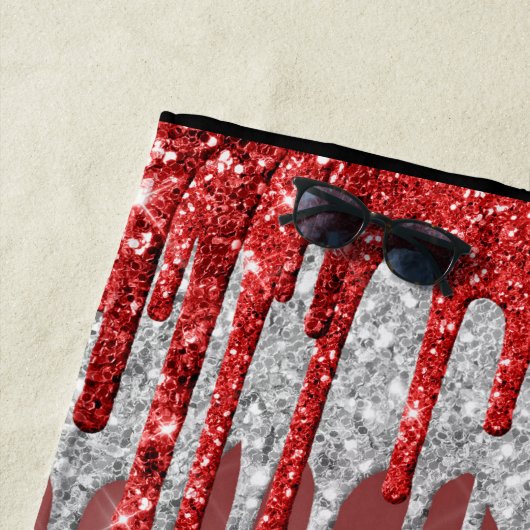 Gymnastiek Rood & Zilver Glitter Drip Aangepaste f Strandlaken (In situ)