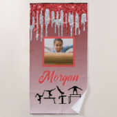 Gymnastiek Rood & Zilver Glitter Drip Aangepaste f Strandlaken (Voorkant)
