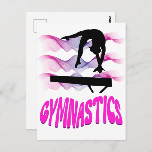 Gymnastiek Roze en Paarse Balansstraal Briefkaart (Voorkant / Achterkant)