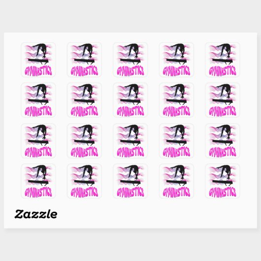 Gymnastiek Roze en Paarse Balansstraal Vierkante Sticker (Vel)