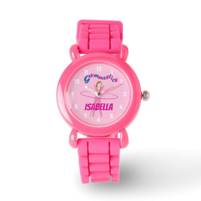 Gymnastiek Roze hoelahoepel meisje Custom name Horloge (Voorkant)