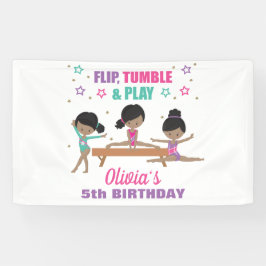 Gymnastiek Roze Paars Turquoise Girl Birthday Ban Spandoek