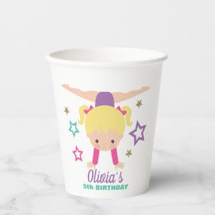 Gymnastiek Roze Paarse Turquoise Girl Birthday Pap Papieren Bekers
