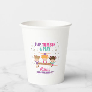 Gymnastiek Roze Paarse Turquoise Girl Birthday Pap Papieren Bekers