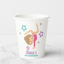 Gymnastiek Roze Paarse Turquoise Girl Birthday Pap Papieren Bekers