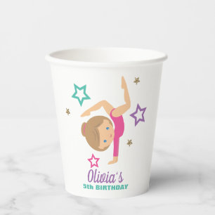 Gymnastiek Roze Paarse Turquoise Girl Birthday Pap Papieren Bekers