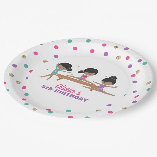 Gymnastiek Roze Paarse Turquoise Girl Birthday Pap Papieren Bordje (Gekanteld)