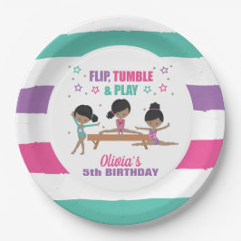 Gymnastiek Roze Paarse Turquoise Girl Birthday Pap Papieren Bordje