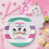 Gymnastiek Roze Paarse Turquoise Girl Birthday Pap Papieren Bordje (Feest)