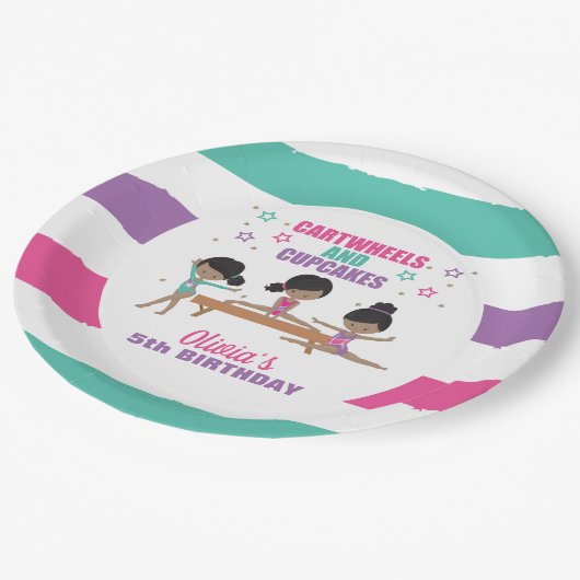 Gymnastiek Roze Paarse Turquoise Girl Birthday Pap Papieren Bordje (Gekanteld)