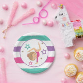 Gymnastiek Roze Paarse Turquoise Girl Birthday Pap Papieren Bordje (Feest)