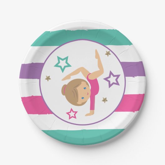 Gymnastiek Roze Paarse Turquoise Girl Birthday Pap Papieren Bordje (Voorkant)