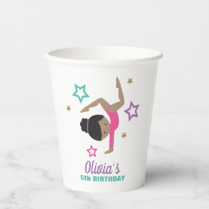 Gymnastiek Roze Paarse Turquoise Girl Birthday Papieren Bekers