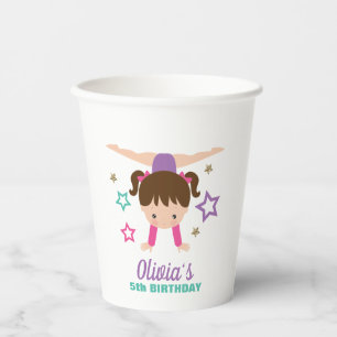 Gymnastiek Roze Paarse Turquoise Girl Birthday Papieren Bekers