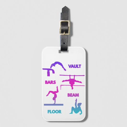 Gymnastiek Roze Paarse Turquoise Vault Bars Beam Bagagelabel (Voorkant (verticaal))