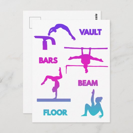 Gymnastiek Roze Paarse Turquoise Vault Bars Beam Briefkaart (Voorkant / Achterkant)